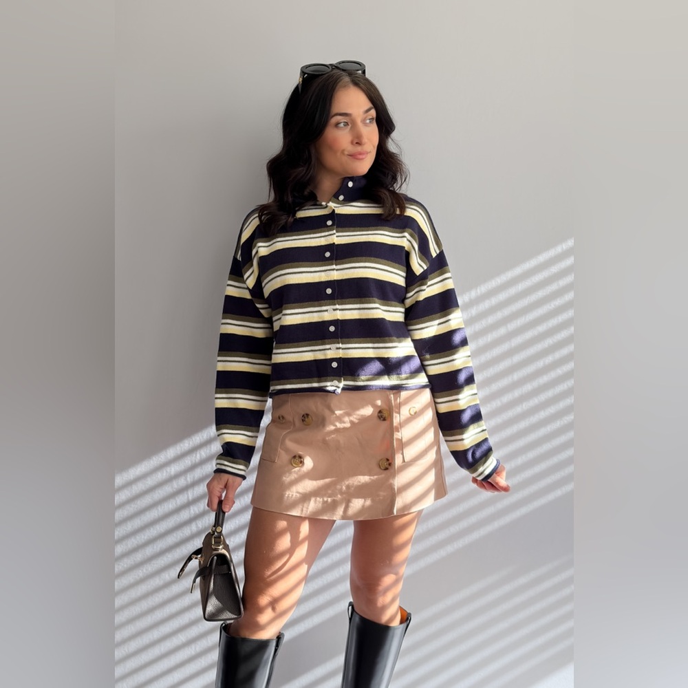 Women’s Navy Stripe Roll Hem Knit Cardigan